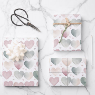 Pretty Pastel Watercolor Heart Pattern Wrapping Paper Sheets
