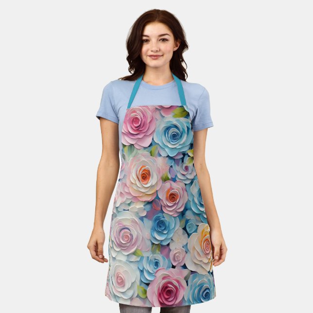 Pretty Pastel Watercolor Painted Flowers  Apron (Worn)
