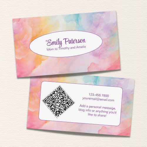 Pretty Pastel Watercolor QR Code Playdate Mommy Calling Card