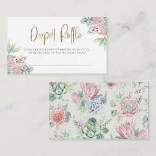 Pretty Pastel Watercolor Succulents Diaper Raffle Enclosure Card