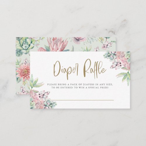 Pretty Pastel Watercolor Succulents Diaper Raffle Enclosure Card