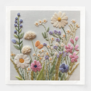 Pretty Pastel Wildflowers Embroidery Paper Dinner Napkins