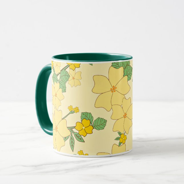 Pretty Pastel Yellow Floral Pattern, Mug (Front Left)