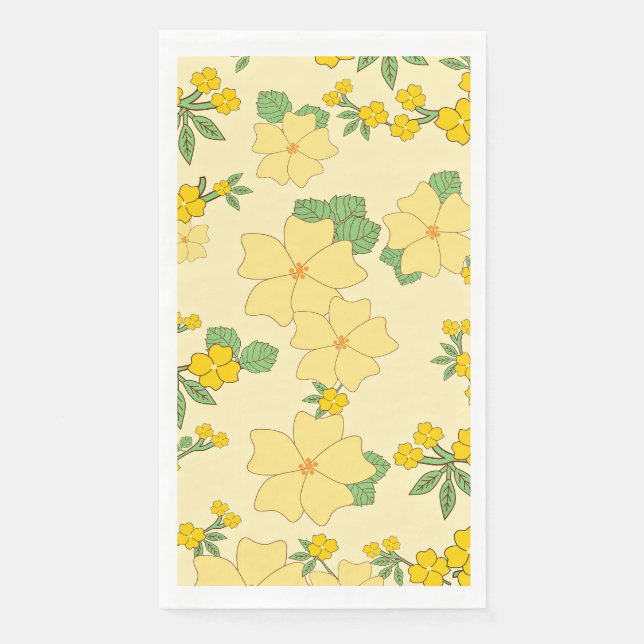 Pretty Pastel Yellow Floral Pattern, Paper Guest Towels (Front)