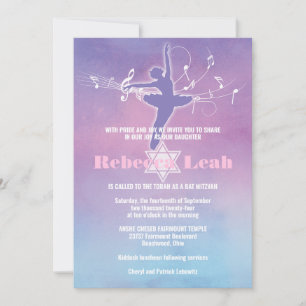 Pretty Pastels Ballet Dance, Dancer Bat Mitzvah Invitation