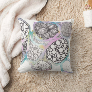Pretty pastels on white, mixed media design throw pillow