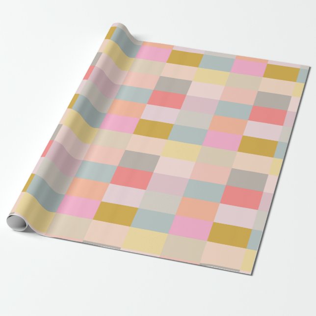Pretty Pastels Simple Geometric Patchwork Pattern Wrapping Paper (Unrolled)