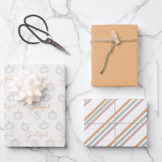 Pretty Pastels Thanksgiving Wrapping Paper Sheets (Front)