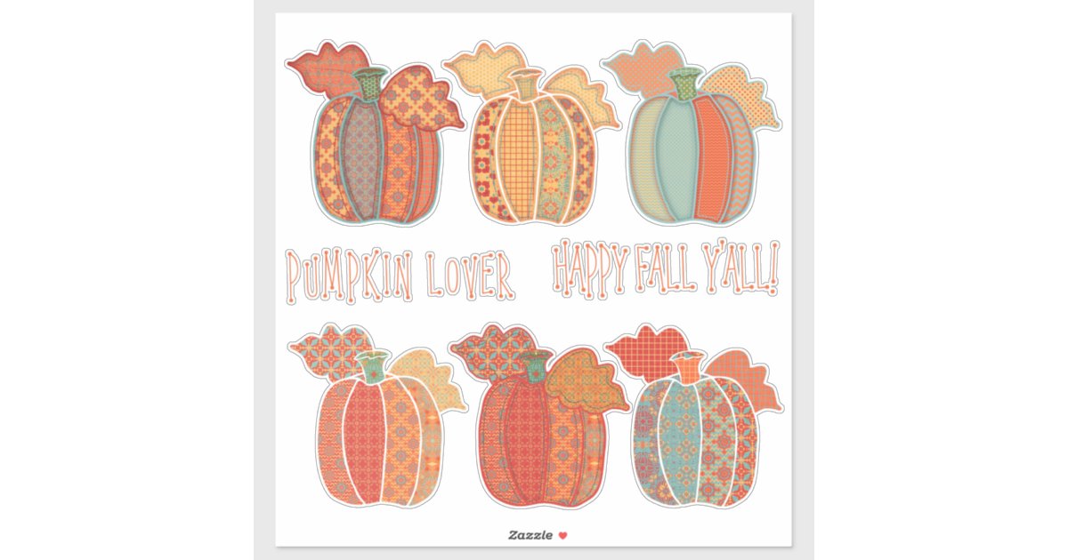Pretty Patchwork Pumpkins Happy Fall Y'all Sticker | Zazzle