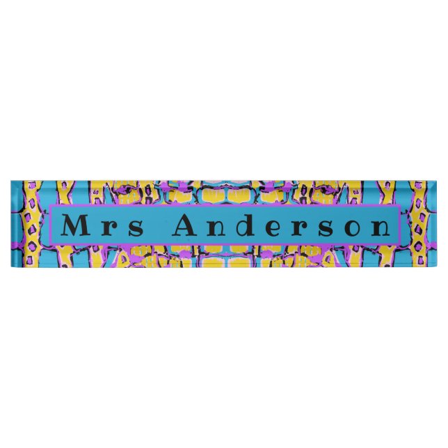 Pretty Pattern Blue Yellow Purple Acrylic Oil  Desk Name Plate (Front)