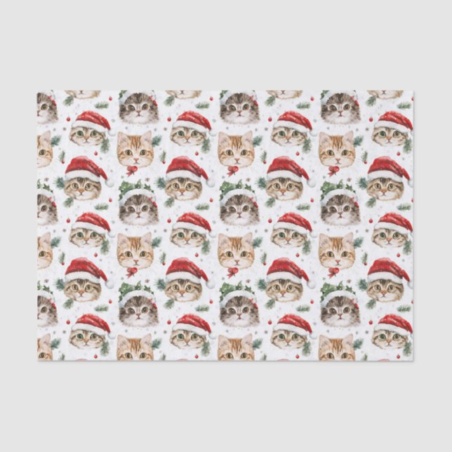  Pretty Pattern Christmas Cat Face Illustrations Tissue Paper (Front)