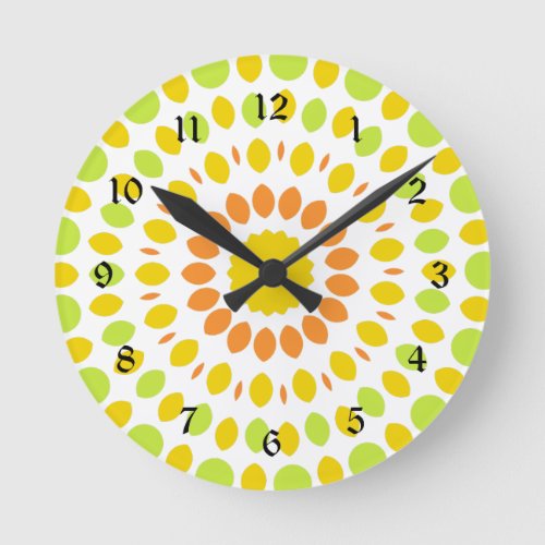 Pretty pattern in lime green lemon yellow orange round clock