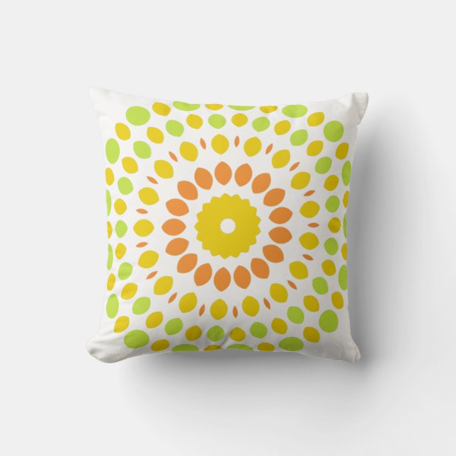 Pretty pattern in lime green, lemon yellow, orange throw pillow (Front)