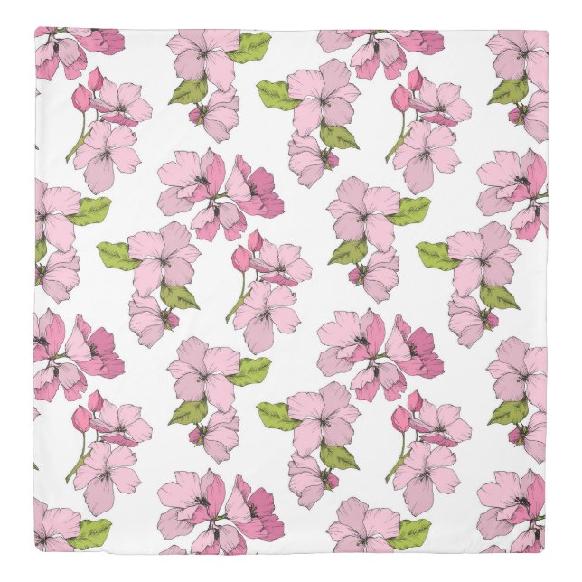 Pretty pattern ink art drawing pink bright white duvet cover (Front)