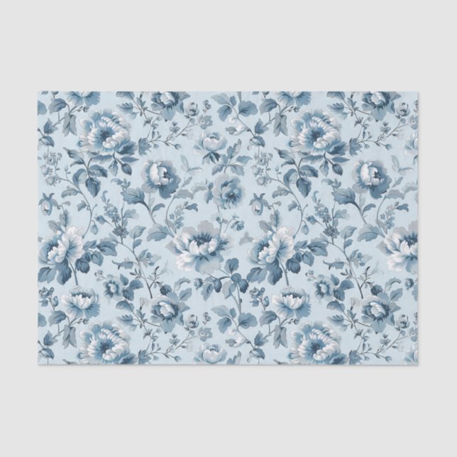 Pretty Pattern of Flowers in Shades of Blue Tissue Paper (Front)
