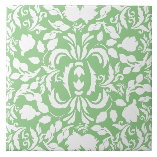 Pretty pattern William Morris green and white Ceramic Tile (Front)