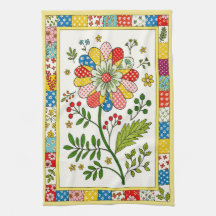 Pretty Patterned Flower Tea Towel.