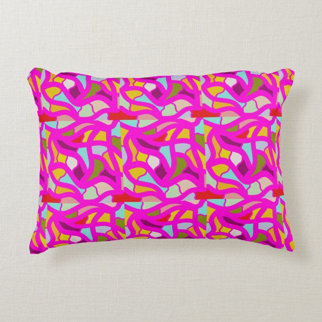 Pretty patterns in pink and rainbow colors accent pillow (Front)