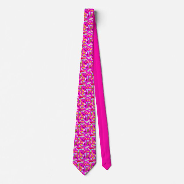 Pretty patterns in pink and rainbow colors neck tie (Front)