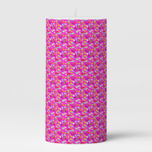 Pretty patterns in pink and rainbow colors pillar candle