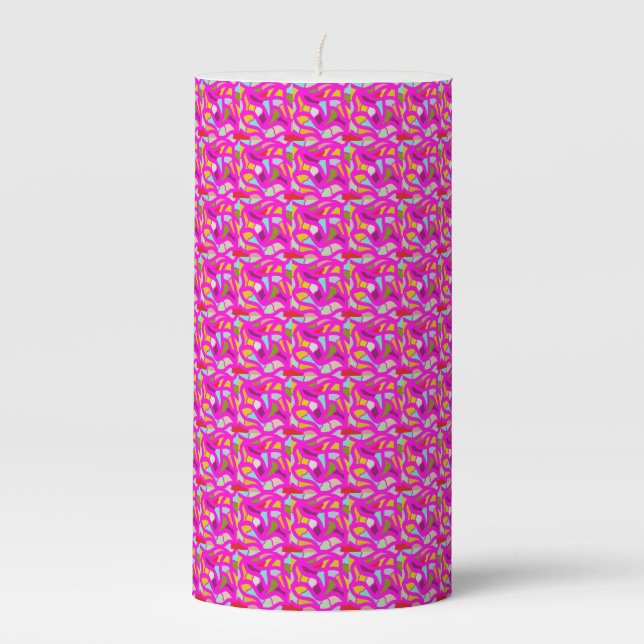 Pretty patterns in pink and rainbow colors pillar candle (Front)