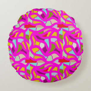 Pretty patterns in pink and rainbow colors round pillow