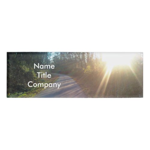 Pretty Paved Nature Path Winding in Woods Sunlight Name Tag