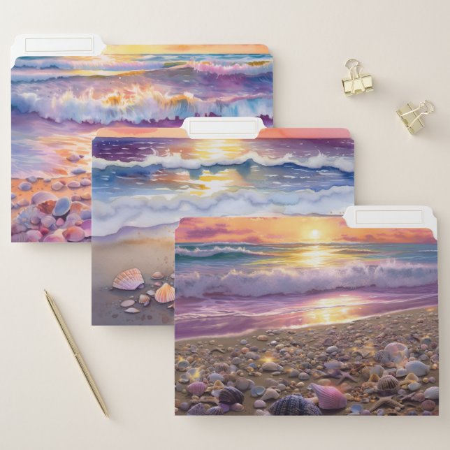 PRETTY PEACEFUL BEACH SEASHELLS OCEAN SCENES FILE FOLDER (Set)