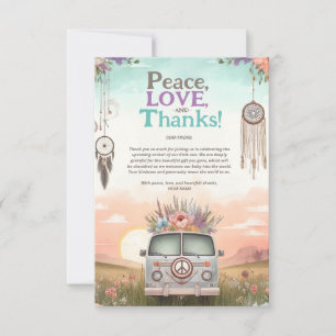 Pretty Peach and Blue Peace, Love and Baby Shower Thank You Card