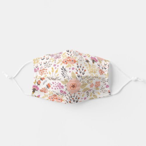Pretty Peach and Pink Floral Pattern Adult Cloth Face Mask