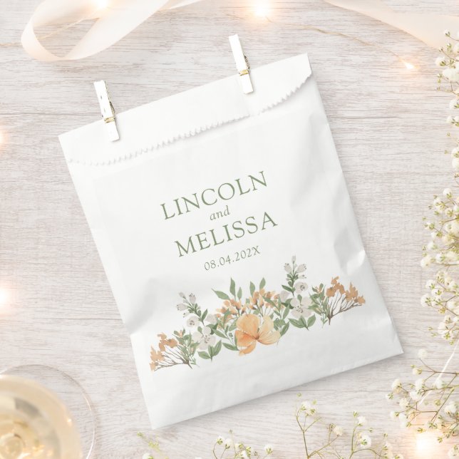 Pretty Peach and White Floral Wedding  Favor Bag (Clipped)