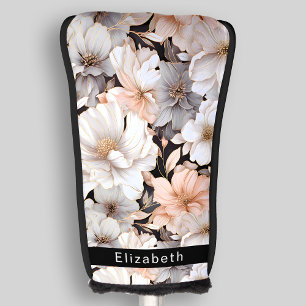 Pretty Peach and White Peony Personalized Golf Head Cover