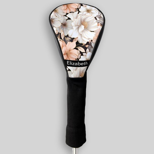 Pretty Peach and White Peony Personalized Golf Head Cover (Creator Uploaded)