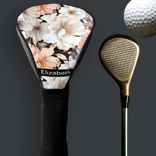 Pretty Peach and White Peony Personalized Golf Head Cover