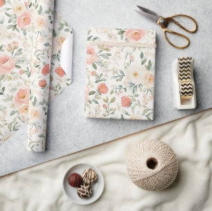 Pretty Peach Blush Pink Floral Bridal Shower Wrapping Paper