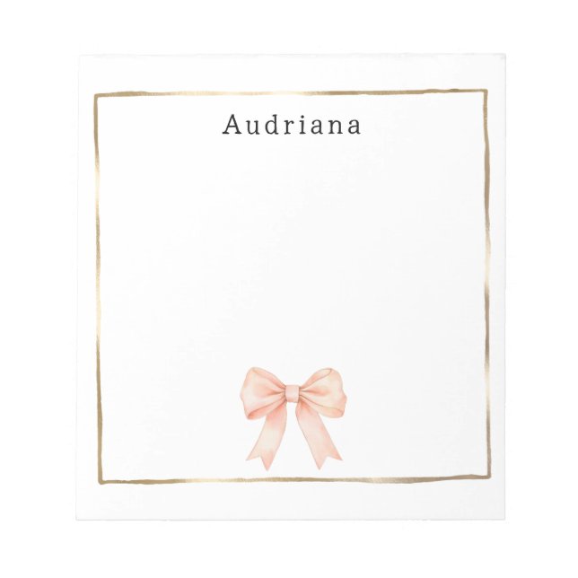 Pretty Peach Bow Personalized  Notepad (Front)