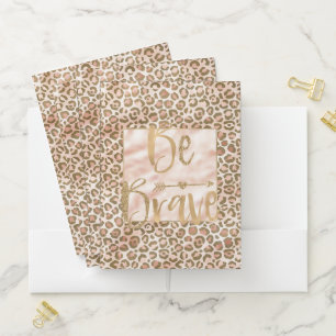Pretty Peach Brown Leopard Print Be Brave Pocket Folder