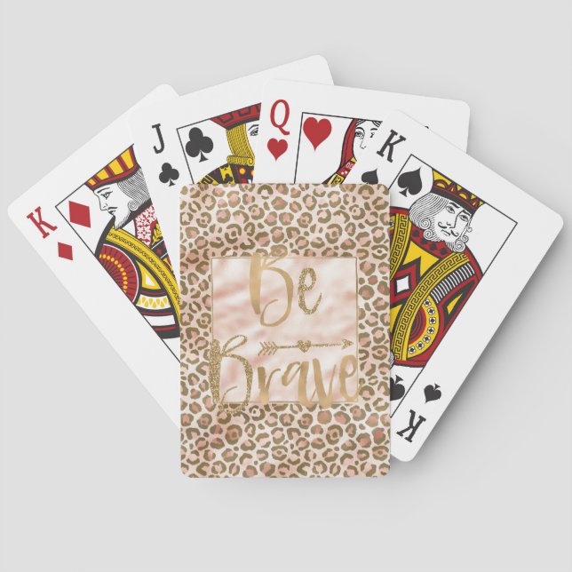 Pretty Peach Brown Leopard Print Be Brave Poker Cards (Back)