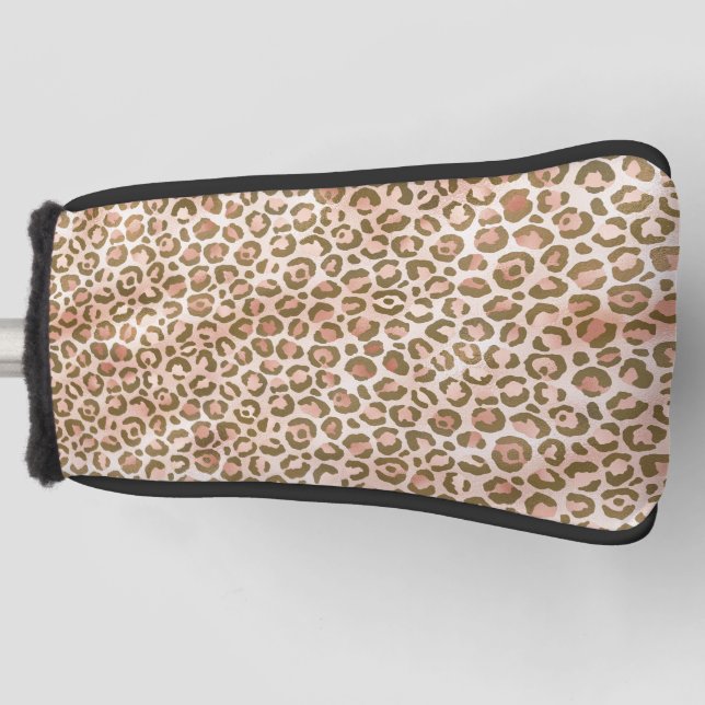 Pretty Peach Brown Leopard Print Golf Head Cover (Front)