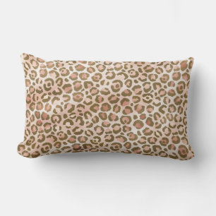 Pretty Peach Brown Leopard Print Lumbar Pillow