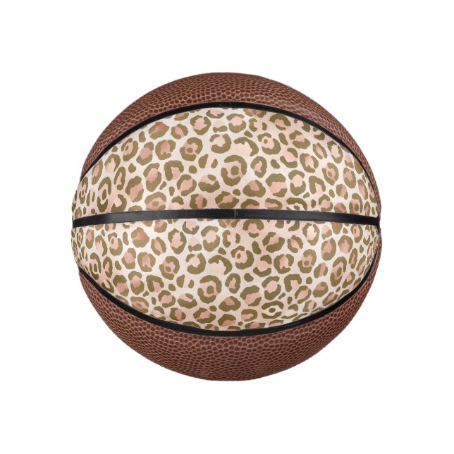 Pretty Peach Brown Leopard Print Mini Basketball (Front)