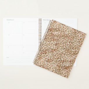 Pretty Peach Brown Leopard Print Planner