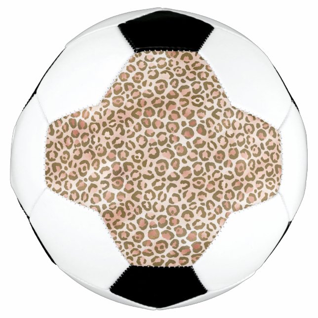 Pretty Peach Brown Leopard Print Soccer Ball (Front)