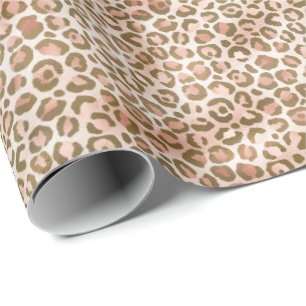 Pretty Peach Brown Leopard Print Wrapping Paper