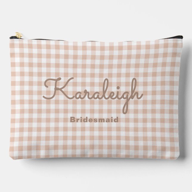 Pretty Peach Checkered Bridesmaid Proposal Accessory Pouch (Front)