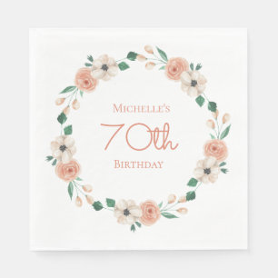 Pretty Peach Cream Floral 70th Birthday   Napkins