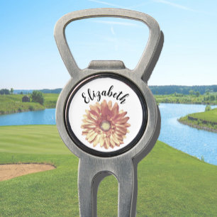 Pretty peach daisy flower custom name womens divot tool