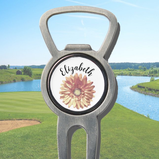 Pretty peach daisy flower custom name womens divot tool (Creator Uploaded)