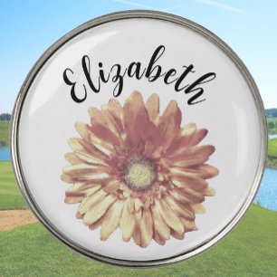 Pretty peach daisy flower custom name womens golf ball marker