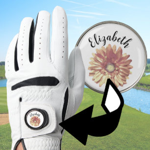 Pretty peach daisy flower custom name womens golf glove